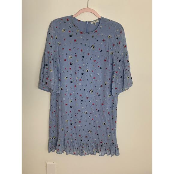 Ganni Dainty Georgette Blue Floral Shift Dress Size 36 - Picture 1 of 6